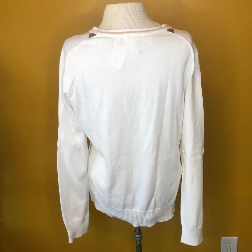 Izod Cream and Brown Argyle Cardigan Sweater New - Picture 2 of 4